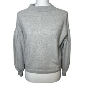 Garnet Hill gray 100% cashmere high neck puff sleeve cropped sweater size M